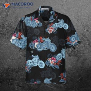 biker blue tropical flower pattern motorcycle hawaiian shirt unique gift for bikers 3