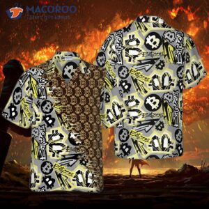 bitcoin doodle funky pattern hawaiian shirt 0