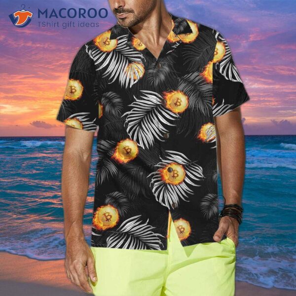 Bitcoin Flame And Tropical Pattern Hawaiian Shirt, Unique Shirt For