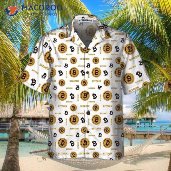 Bitcoin Seamless Pattern In White Background Hawaiian Shirt