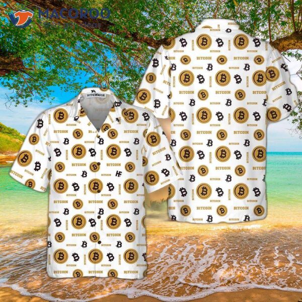 Bitcoin Seamless Pattern In White Background Hawaiian Shirt