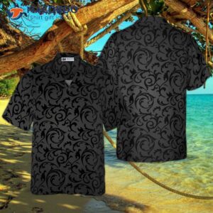 black and gray seamless floral gothic style hawaiian shirt 0