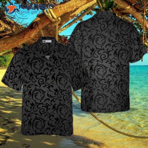 Black And Gray Seamless Floral Gothic-style Hawaiian Shirt