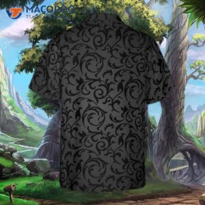 black and gray seamless floral gothic style hawaiian shirt 1