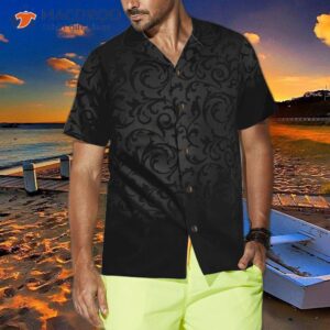 black and gray seamless floral gothic style hawaiian shirt 3