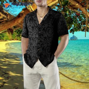 black and gray seamless floral gothic style hawaiian shirt 4