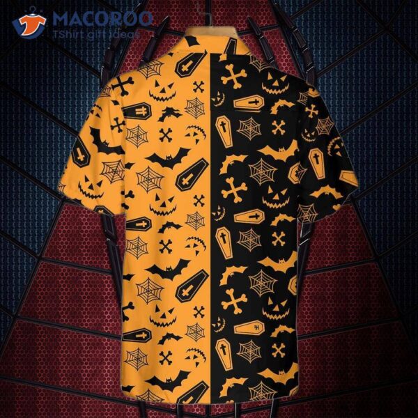 Black And Orange Spooky Halloween Hawaiian Shirt, Seamless Pattern Best Gift Ideas.