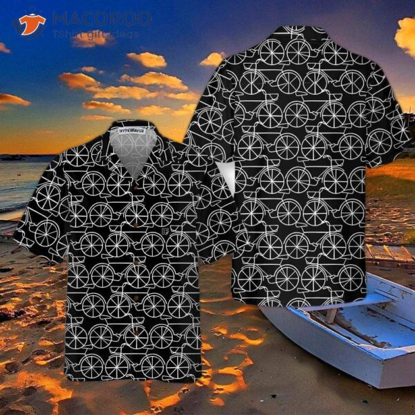 Black And White Bicycle Seamless Pattern Cycling Hawaiian Shirt, Shirt For , Gift