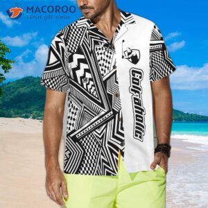 black and white modern pattern golfaholic hawaiian shirt 3