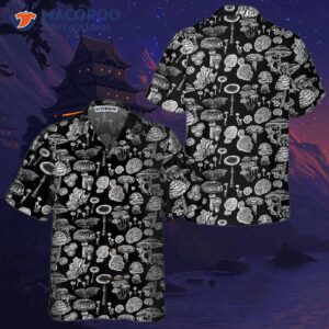 black and white mushroom hawaiian shirt casual shirt for print 0