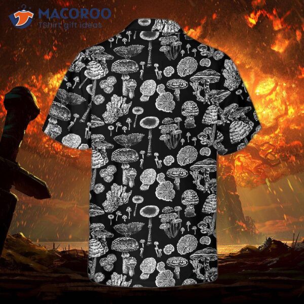 Black And White Mushroom Hawaiian Shirt, Casual Shirt For , Print