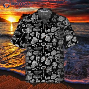 black and white mushroom hawaiian shirt casual shirt for print 2