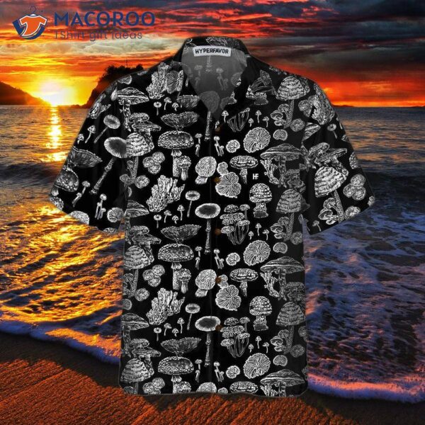 Black And White Mushroom Hawaiian Shirt, Casual Shirt For , Print