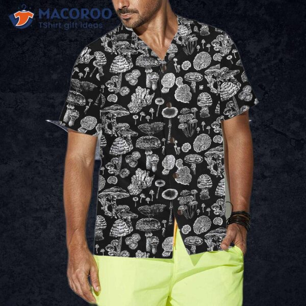 Black And White Mushroom Hawaiian Shirt, Casual Shirt For , Print