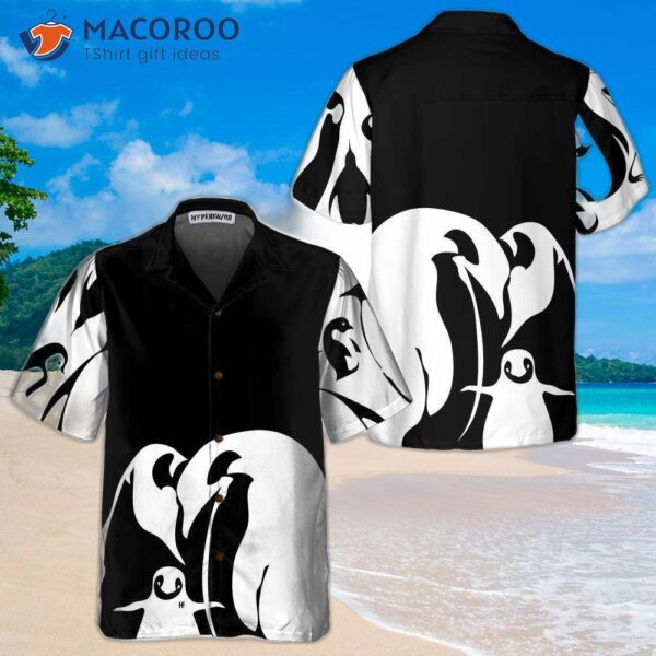 Black And White Penguin Hawaiian Shirt, Cool Shirt For , Penguin-themed Gift Idea.