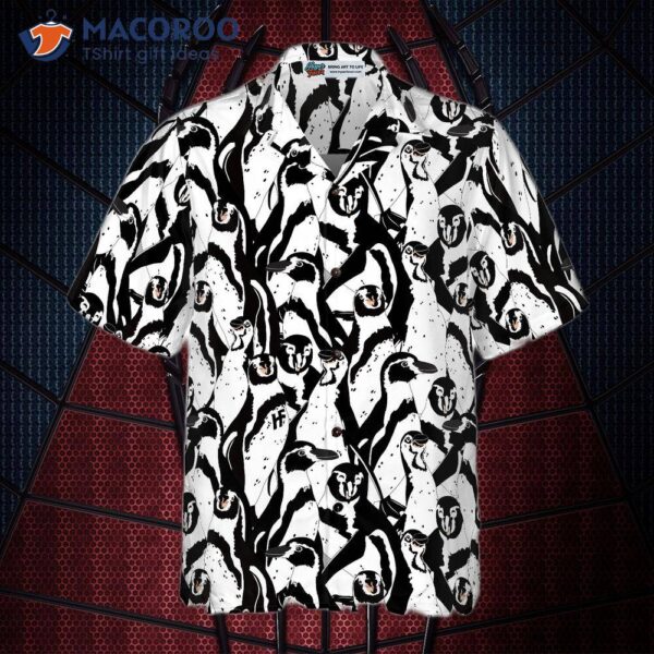 Black And White Penguin Hawaiian Shirt For