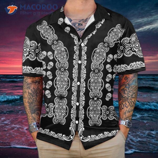 Black And White Sugar Skull Calavera Hawaiian Shirt, Day Of The Dead Mexican Shirt