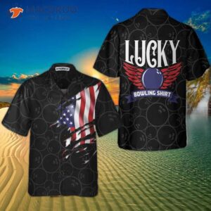 Black Bowling American Flag Pattern Hawaiian Shirt, Balls Best Gift For Players