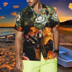 black cat and the pumpkin halloween hawaiian shirt shirt for 3