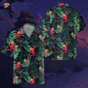 black cat and tropical pattern hawaiian shirt funny shirt for adults cat themed gift lovers 0