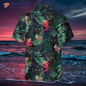 Black Cat And Tropical Pattern Hawaiian Shirt, Funny Shirt For Adults, Cat-themed Gift Lovers