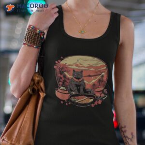 black cat eating sushi japanese anime aesthetic shirt tank top 4