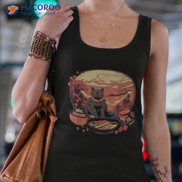 Black Cat Eating Sushi Japanese Anime Aesthetic Shirt