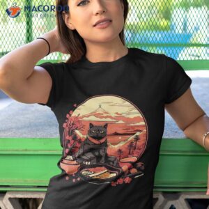 black cat eating sushi japanese anime aesthetic shirt tshirt 1