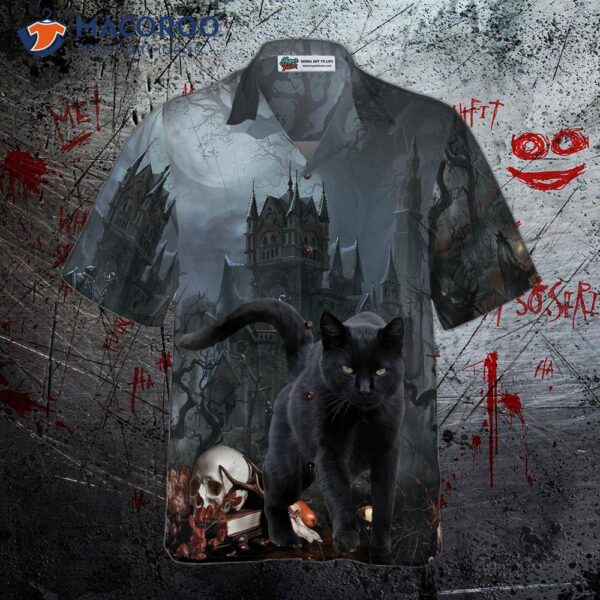 Black Cat In Spooky Halloween Hawaiian Shirt, Shirt For And