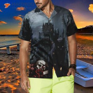 black cat in spooky halloween hawaiian shirt shirt for and 3