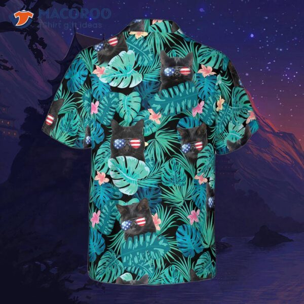 Black Cat Tropical Fourth Of July Hawaiian Shirt