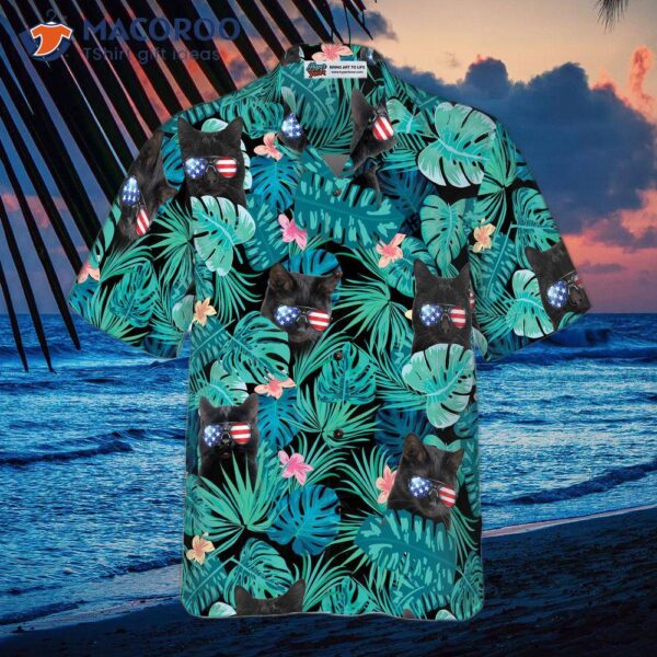 Black Cat Tropical Fourth Of July Hawaiian Shirt