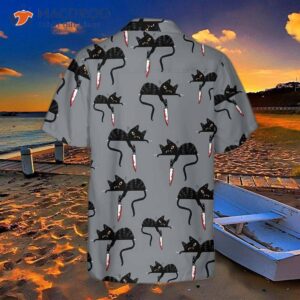 Black Cat With Knife Hawaiian Shirt, Funny Shirt For Adults, Cat-themed Gift Lovers