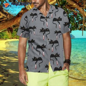 black cat with knife hawaiian shirt funny shirt for adults cat themed gift lovers 3