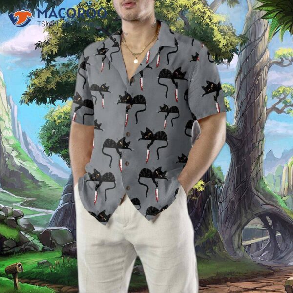 Black Cat With Knife Hawaiian Shirt, Funny Shirt For Adults, Cat-themed Gift Lovers