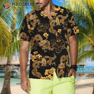 black gold oriental dragon hawaiian shirt 2