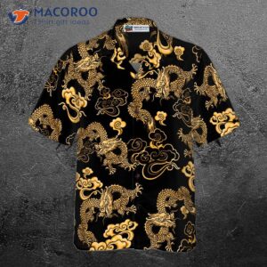 black gold oriental dragon hawaiian shirt 3