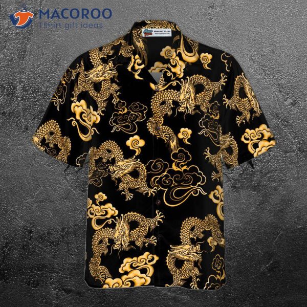 Black Gold Oriental Dragon Hawaiian Shirt