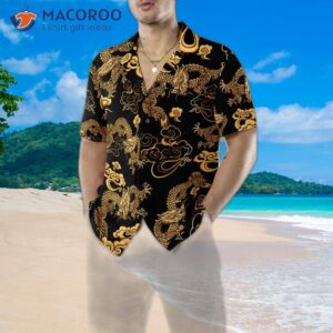 black gold oriental dragon hawaiian shirt 4