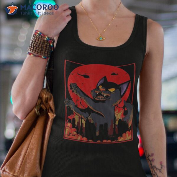 Black Japanese Catzilla Cat Sunset Anime Manga Kaiju Shirt