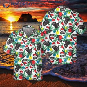 Black Kitten Wearing Santa Hat Hawaiian Shirt, Funny Christmas Cat Shirt