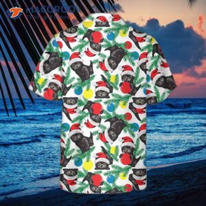 Black Kitten Wearing Santa Hat Hawaiian Shirt, Funny Christmas Cat Shirt