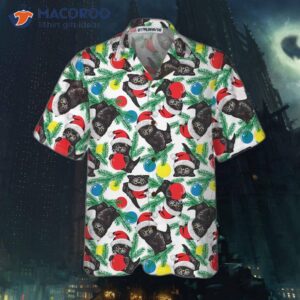 black kitten wearing santa hat hawaiian shirt funny christmas cat shirt 2