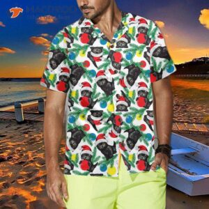 black kitten wearing santa hat hawaiian shirt funny christmas cat shirt 3