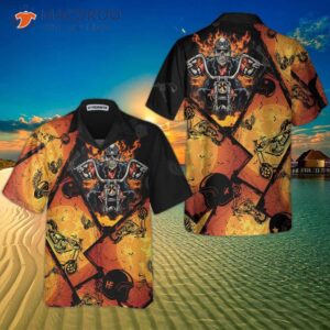 black orange layout skull biker motorcycle hawaiian shirt flame gift for bikers 0