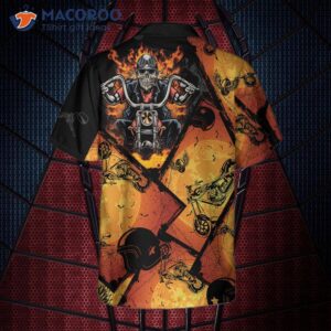 black orange layout skull biker motorcycle hawaiian shirt flame gift for bikers 1