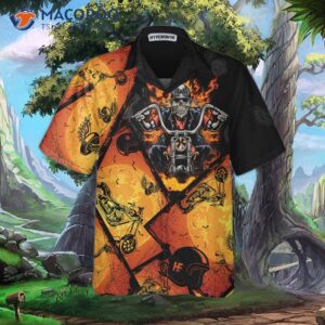 black orange layout skull biker motorcycle hawaiian shirt flame gift for bikers 2