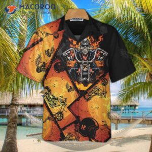 black orange layout skull biker motorcycle hawaiian shirt flame gift for bikers 4