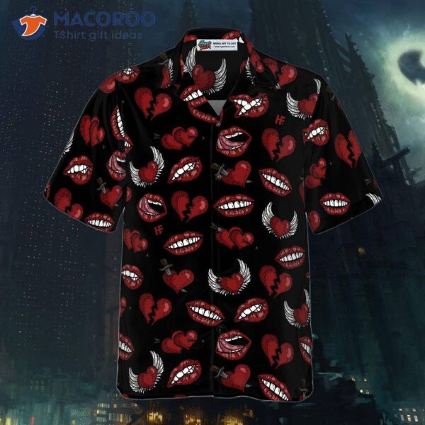 Black Valentine’s Seamless Pattern Hawaiian Shirt