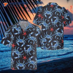 blue crab and starfish pattern hawaiian shirt shirt for best gift 0